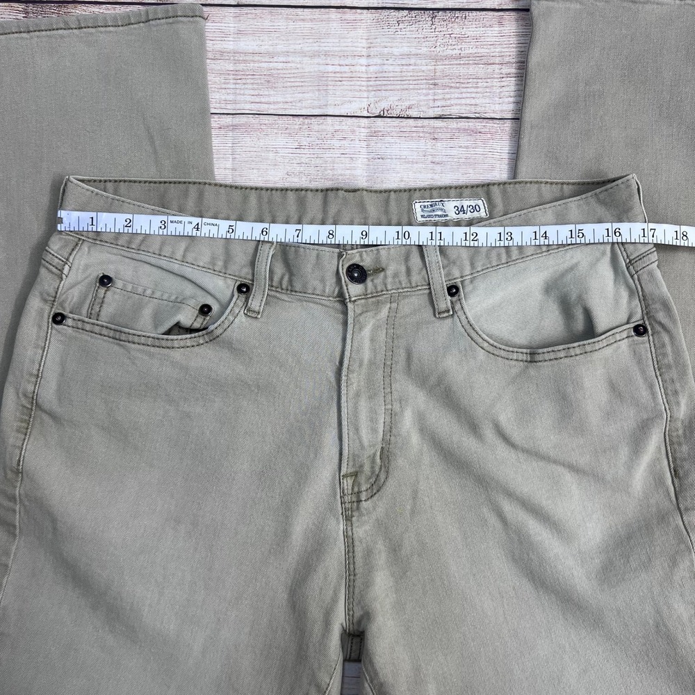 Cremieux Relaxed Straight Jeans Mens 34/30 Khaki Tan Premium Denim Stretch - Picture 4 of 9
